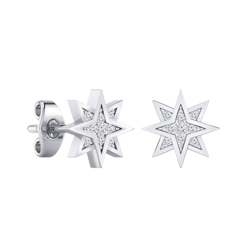 Auriya Star Shaped Accent Diamond Stud Fashion Earrings 14k Gold - White