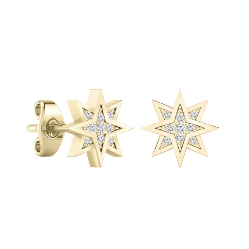 Auriya Star Shaped Accent Diamond Stud Fashion Earrings 14k Gold - Yellow