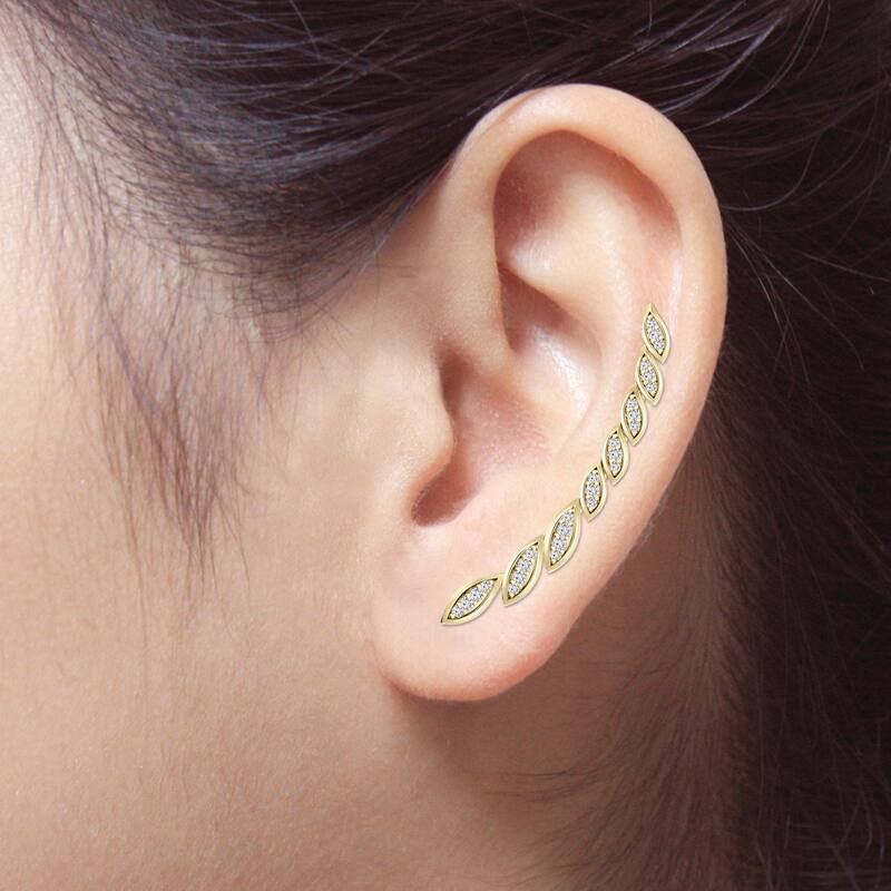 Auriya Marquise Shaped 1/4ctw Climber Crawler Pave Diamond Earrings 14K Gold