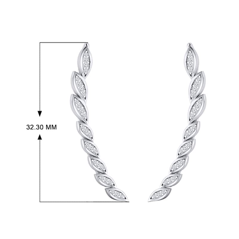 Auriya Marquise Shaped 1/4ctw Climber Crawler Pave Diamond Earrings 14K Gold