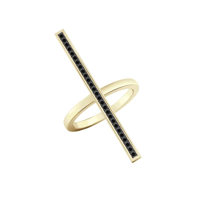 Auriya 0.15ctw Vertical Black Diamond Bar Ring 14K Gold