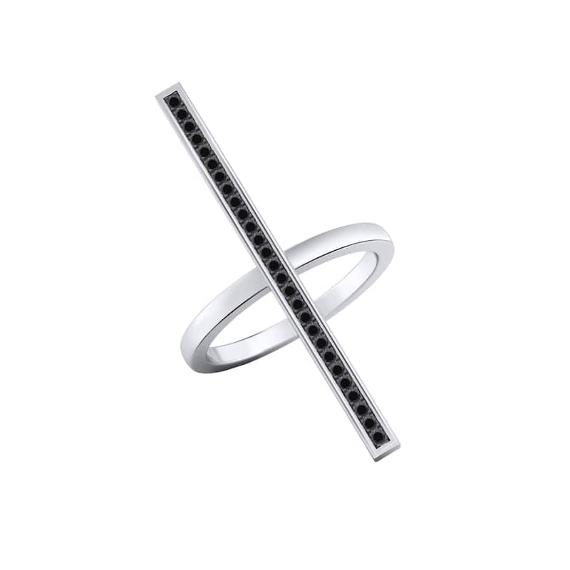 Auriya 0.15ctw Vertical Black Diamond Bar Ring 14K Gold