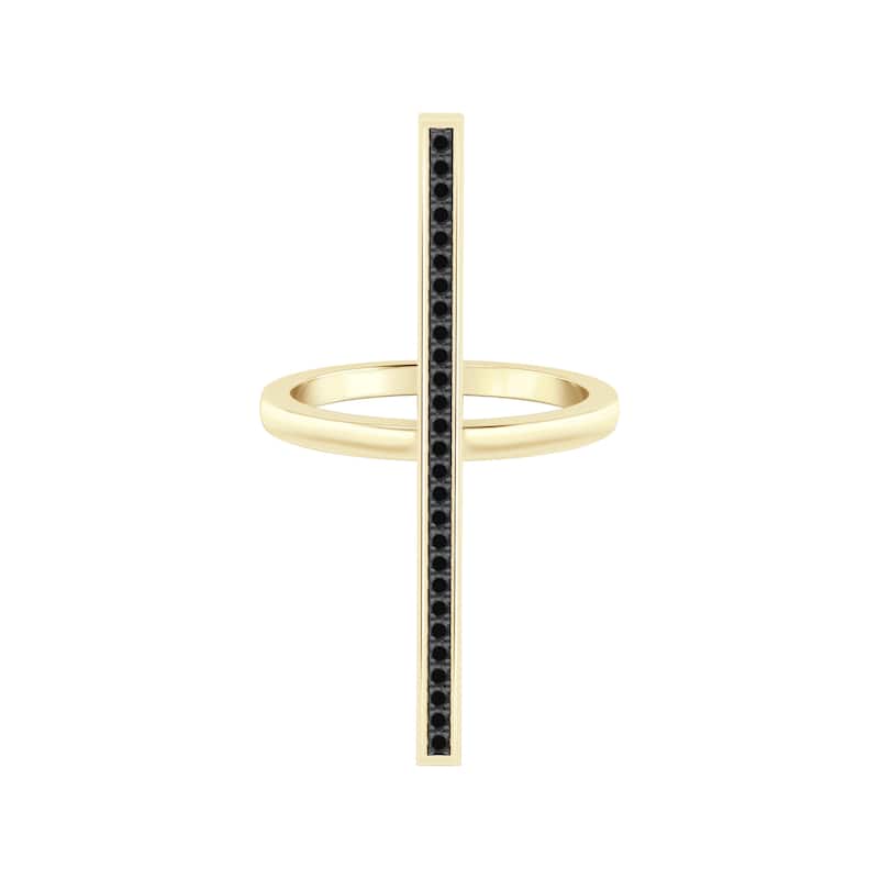 Auriya 0.15ctw Vertical Black Diamond Bar Ring 14K Gold