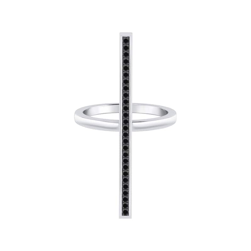 Auriya 0.15ctw Vertical Black Diamond Bar Ring 14K Gold