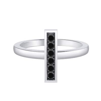 Auriya 0.10ctw Petite Vertical Black Diamond Bar Ring 14K Gold