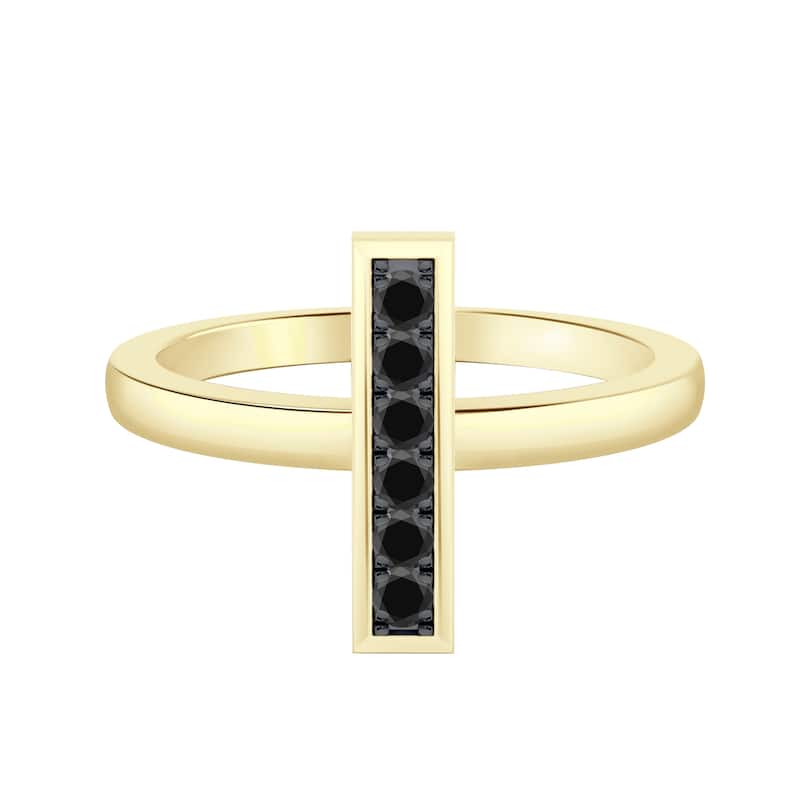 Auriya 0.10ctw Petite Vertical Black Diamond Bar Ring 14K Gold