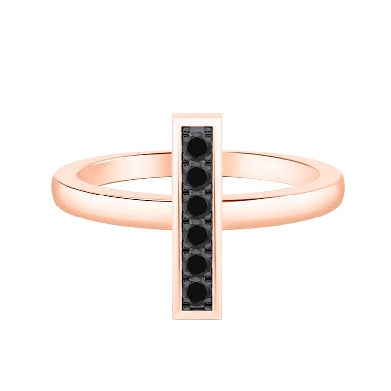 Auriya 0.10ctw Petite Vertical Black Diamond Bar Ring 14K Gold