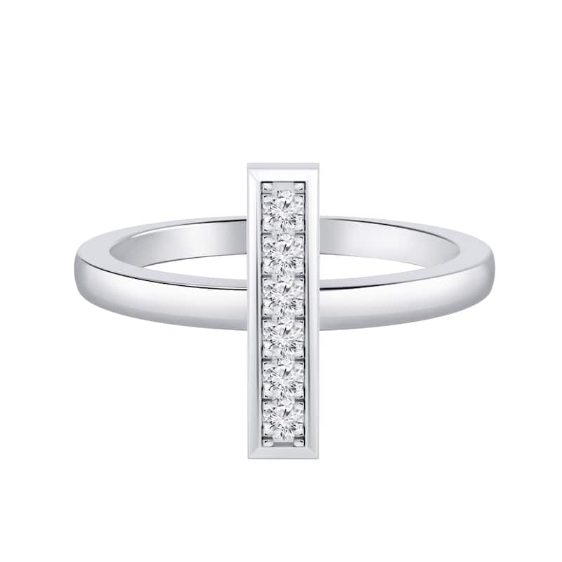 Auriya 0.10ctw Petite Vertical Diamond Bar Ring 14K Gold