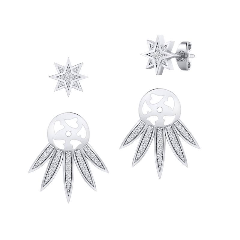 Auriya 1/3ctw Star Burst Diamond Stud Fashion Earrings with Two-Way Jackets 14K Gold - White