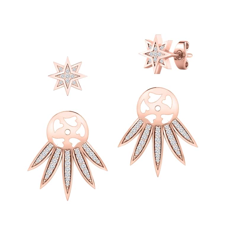 Auriya 1/3ctw Star Burst Diamond Stud Fashion Earrings with Two-Way Jackets 14K Gold - Rose