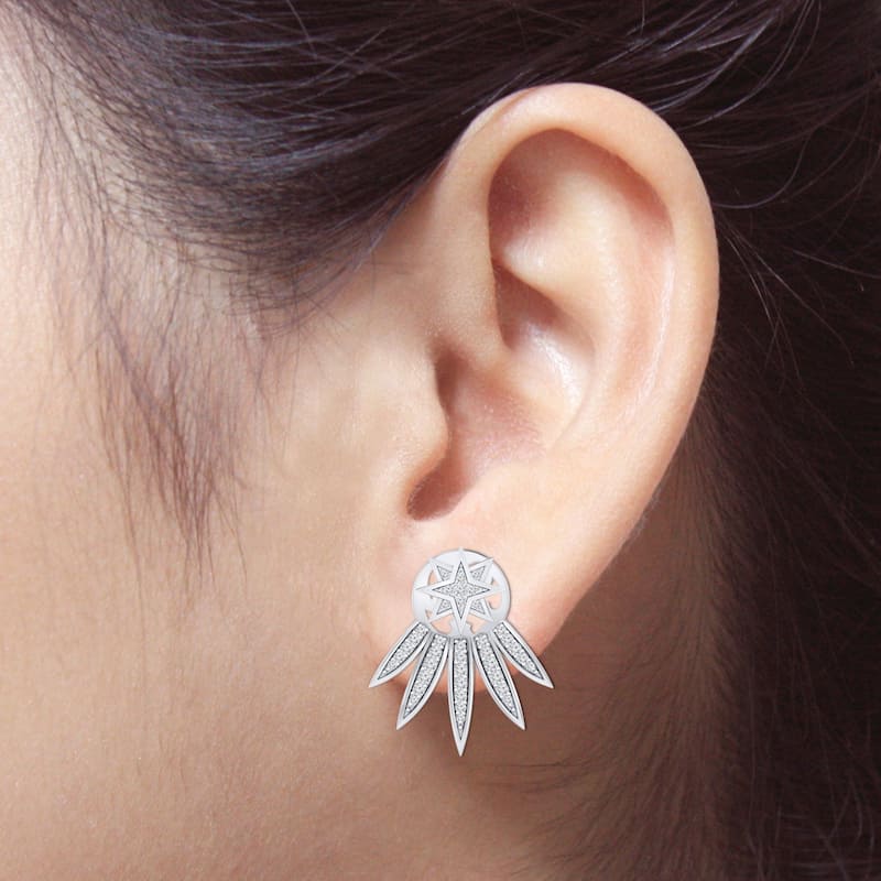 Auriya 1/3ctw Star Burst Diamond Stud Fashion Earrings with Two-Way Jackets 14K Gold