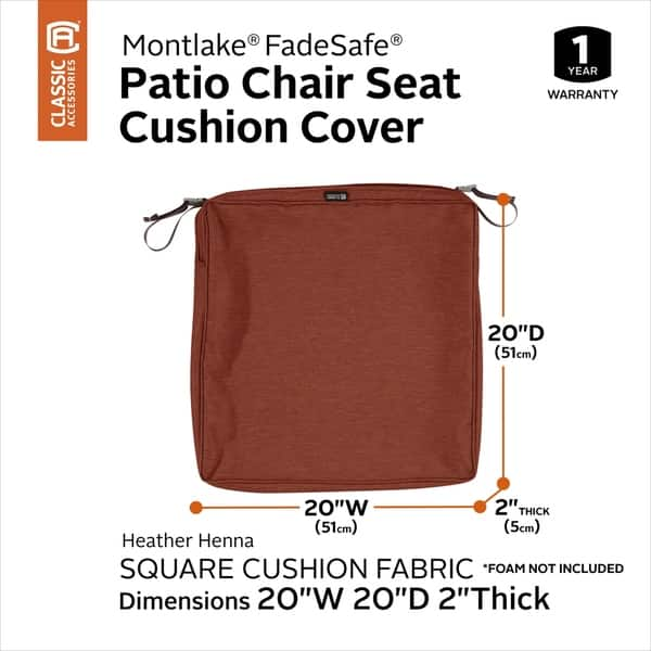 Classic Accessories Montlake FadeSafe 20 x 20 in. Square Patio Seat Cushion Cover Heather Henna