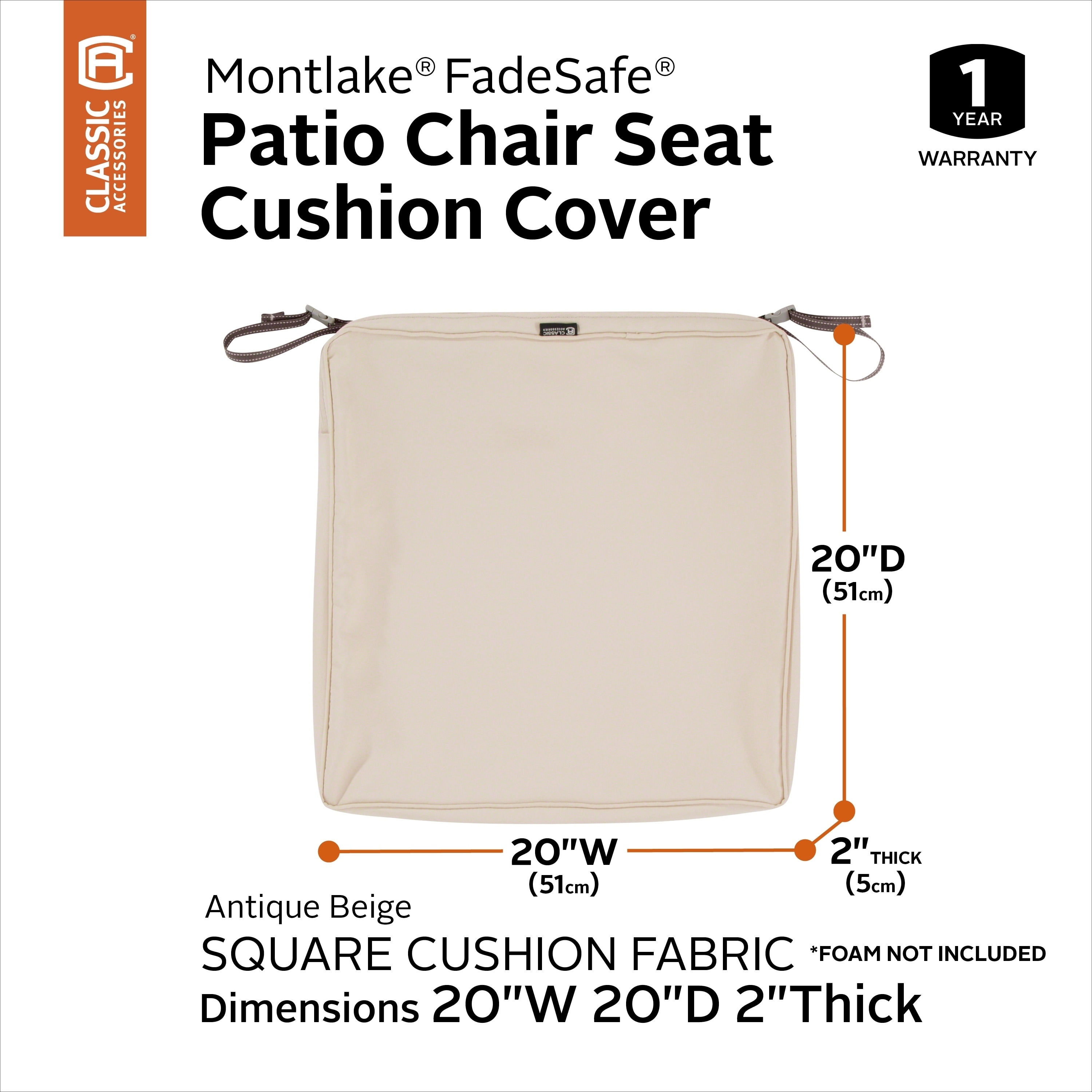Montlake FadeSafe Square Patio Dining Seat Cushion Slip Cover - 2 Thick - Heavy  Duty Outdoor Patio Cushion - On Sale - Bed Bath & Beyond - 27703945