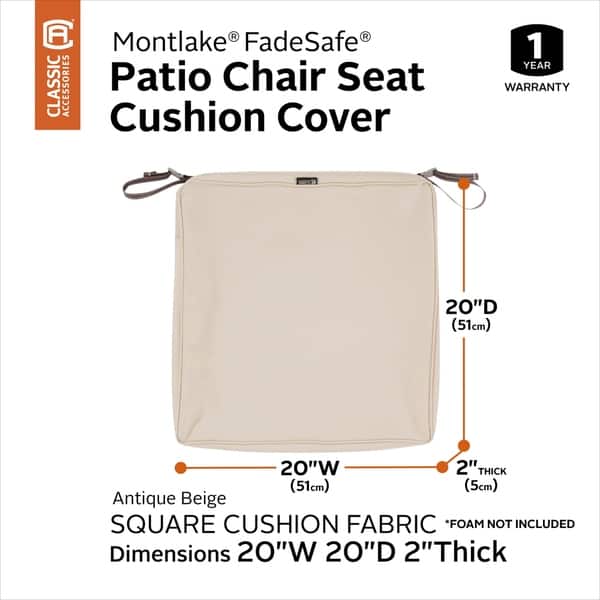 dimension image slide 3 of 6, Montlake FadeSafe Square Patio Dining Seat Cushion Slip Cover - 2" Thick - Heavy Duty Outdoor Patio Cushion