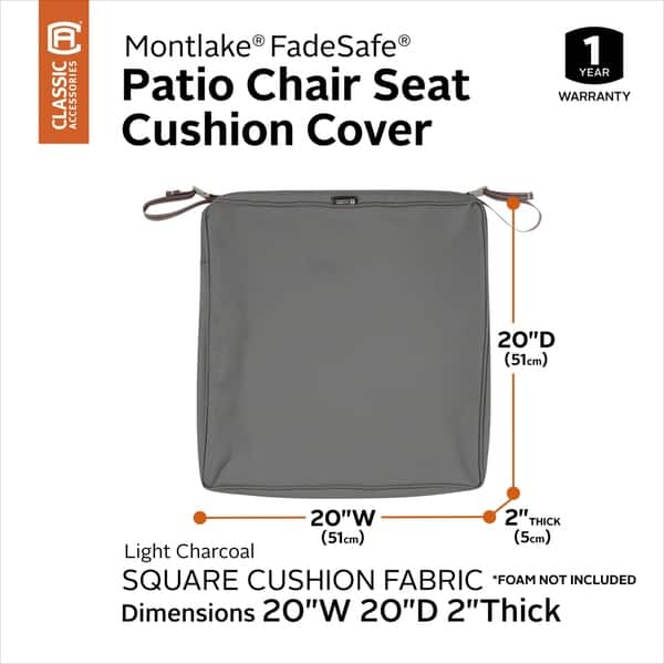 dimension image slide 0 of 6, Montlake FadeSafe Square Patio Dining Seat Cushion Slip Cover - 2" Thick - Heavy Duty Outdoor Patio Cushion