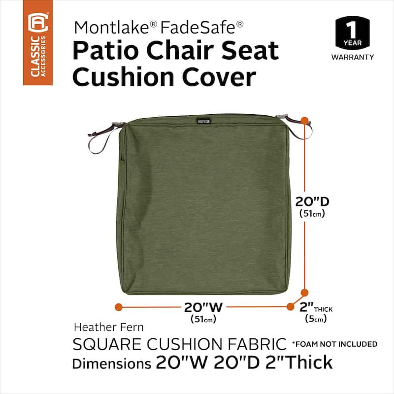Montlake FadeSafe Square Patio Dining Seat Cushion Slip Cover - 2" Thick - Heavy Duty Outdoor Patio Cushion