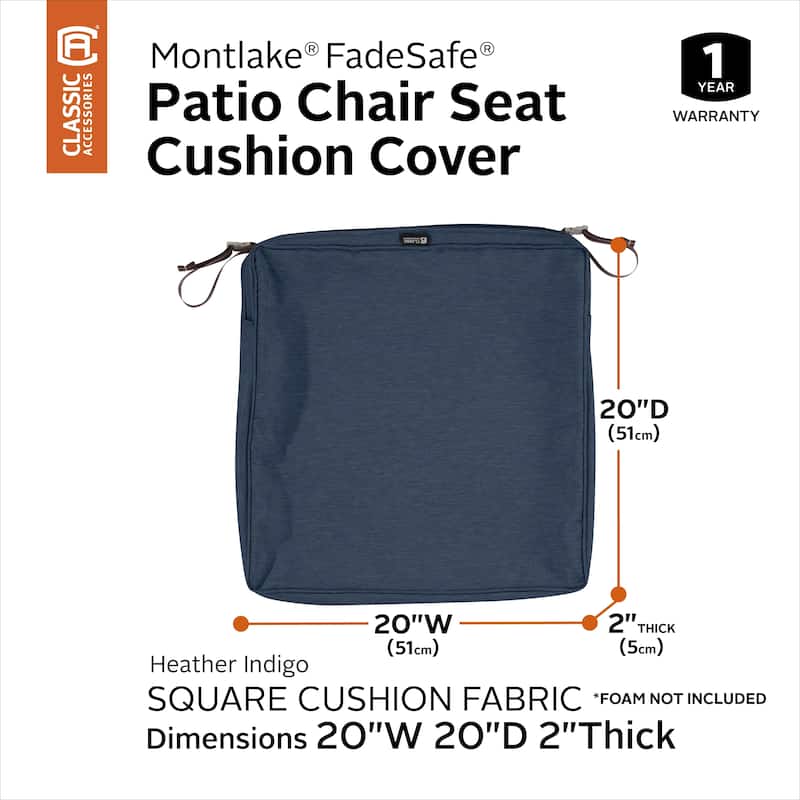 Montlake FadeSafe Square Patio Dining Seat Cushion Slip Cover - 2" Thick - Heavy Duty Outdoor Patio Cushion