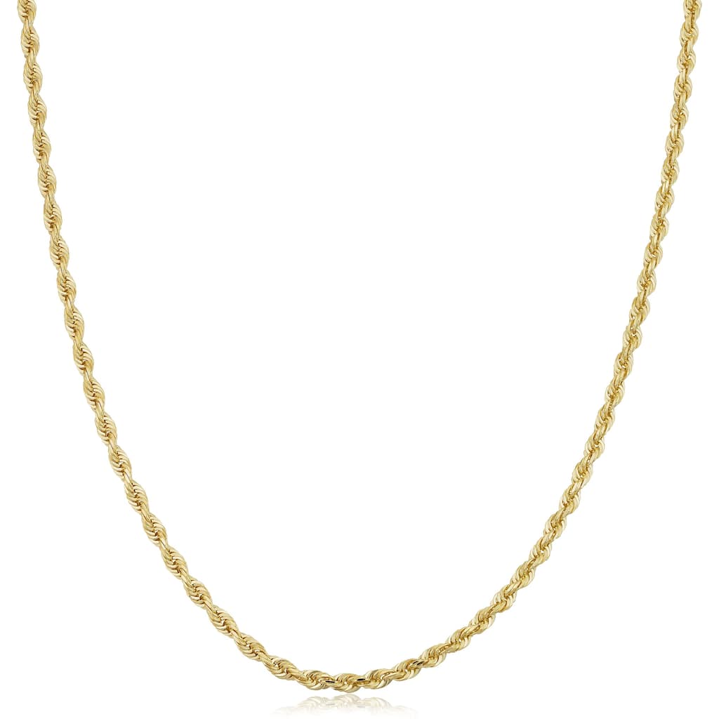 14k Yellow Gold 2.7 millimeter Rope Chain Necklace For Men and Women (16 - 30 inches)