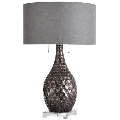 StyleCraft Lydney Brown Twin Pull Chain Hexagon Pattern Table Lamp