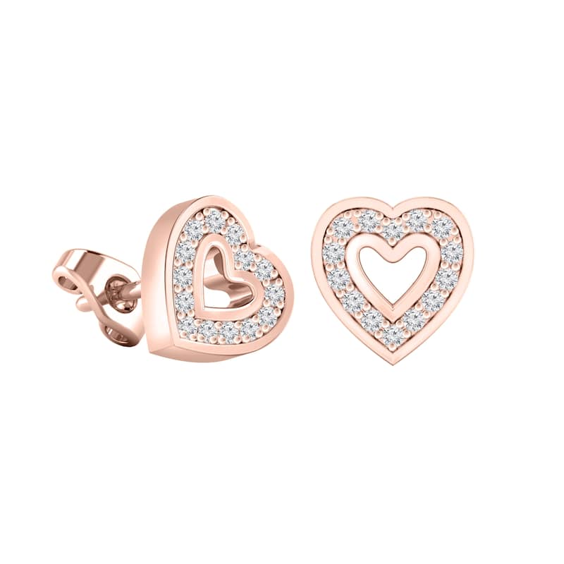 Auriya 0.12ctw Heart Shaped Micro-Pave Accent Diamond Stud Earrings 14K Gold
