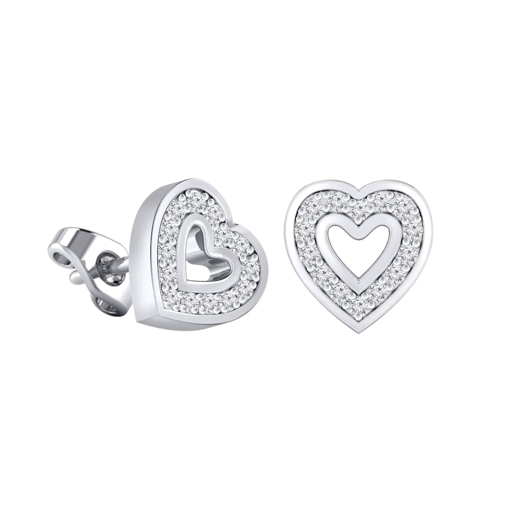 Auriya 0.12ctw Heart Shaped Micro-Pave Accent Diamond Stud Earrings 14K Gold