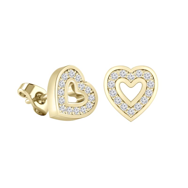 Auriya 0.12ctw Heart Shaped Micro-Pave Accent Diamond Stud Earrings 14K Gold