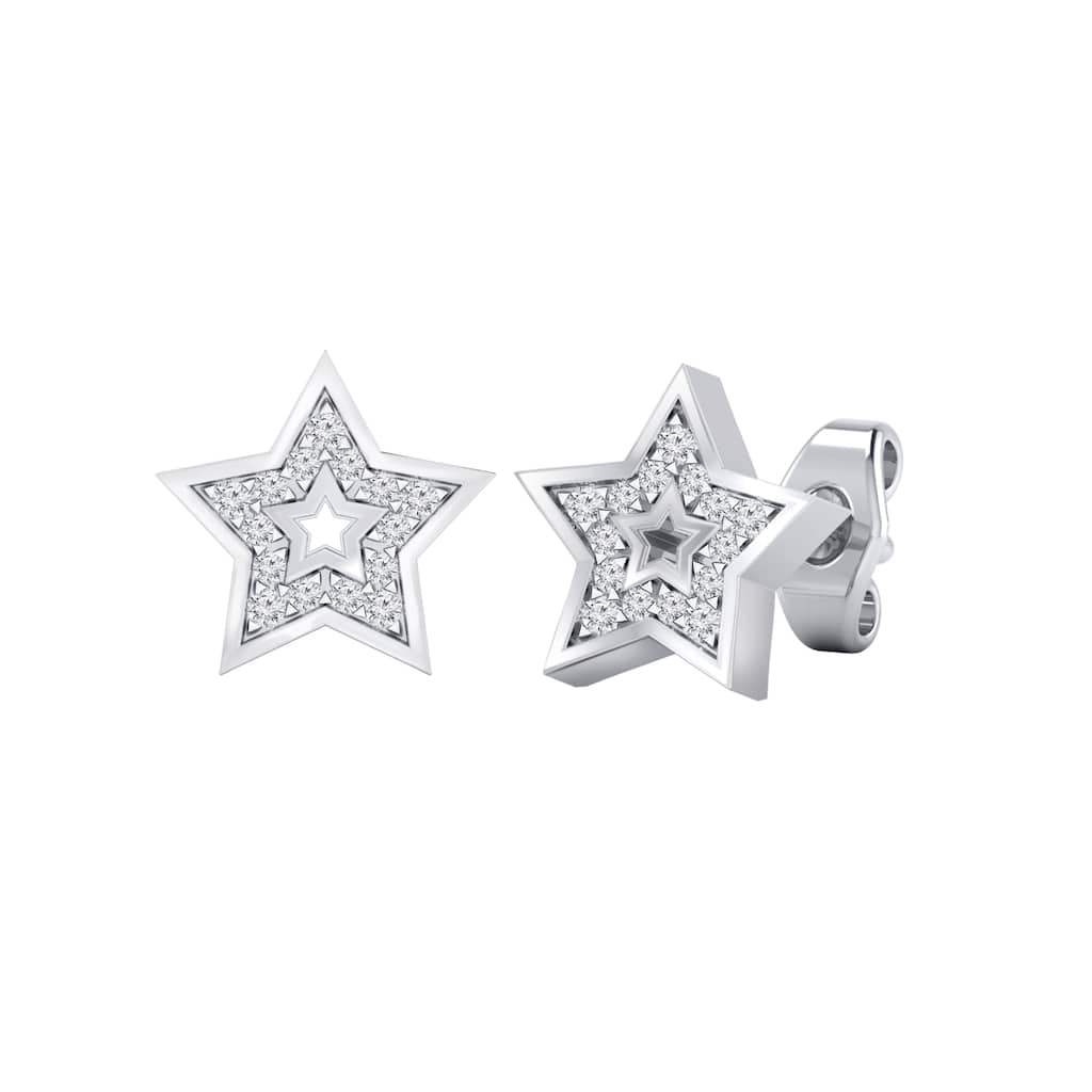 Auriya 0.08ctw Star Shaped Micro-Pave Accent Diamond Stud Earrings 14k Gold
