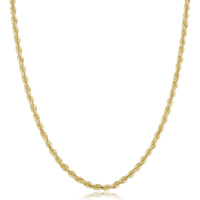 14k Yellow Gold 3.3 millimeter Rope Chain Necklace For Men and Women (18 - 30 inches)