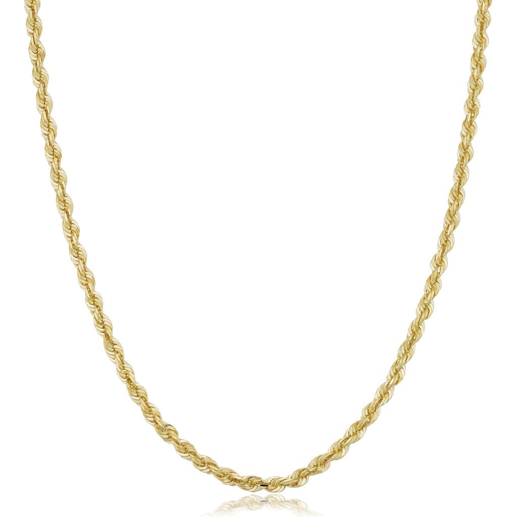 14k Yellow Gold 3.3 millimeter Rope Chain Necklace For Men and Women (18 - 30 inches)