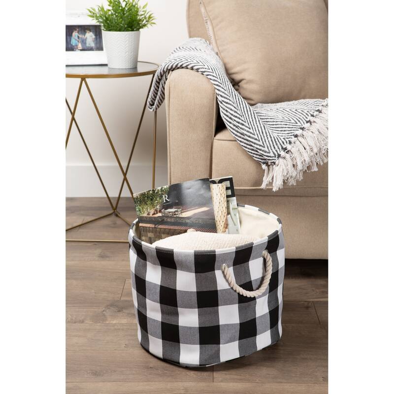 DII Round Buffalo Check Decorative Storage Bin