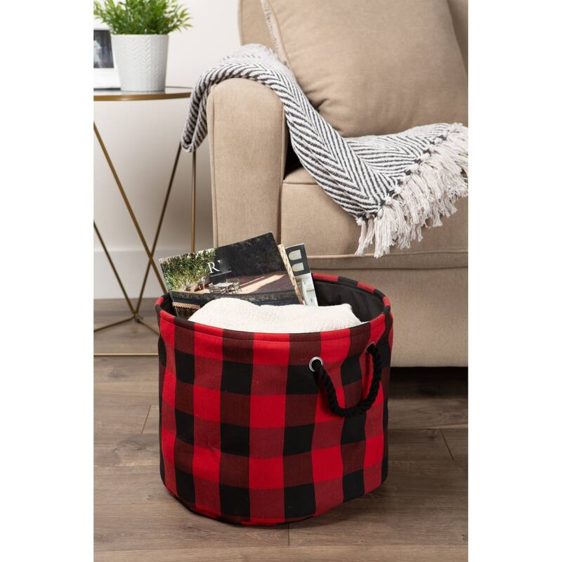 DII Round Buffalo Check Decorative Storage Bin