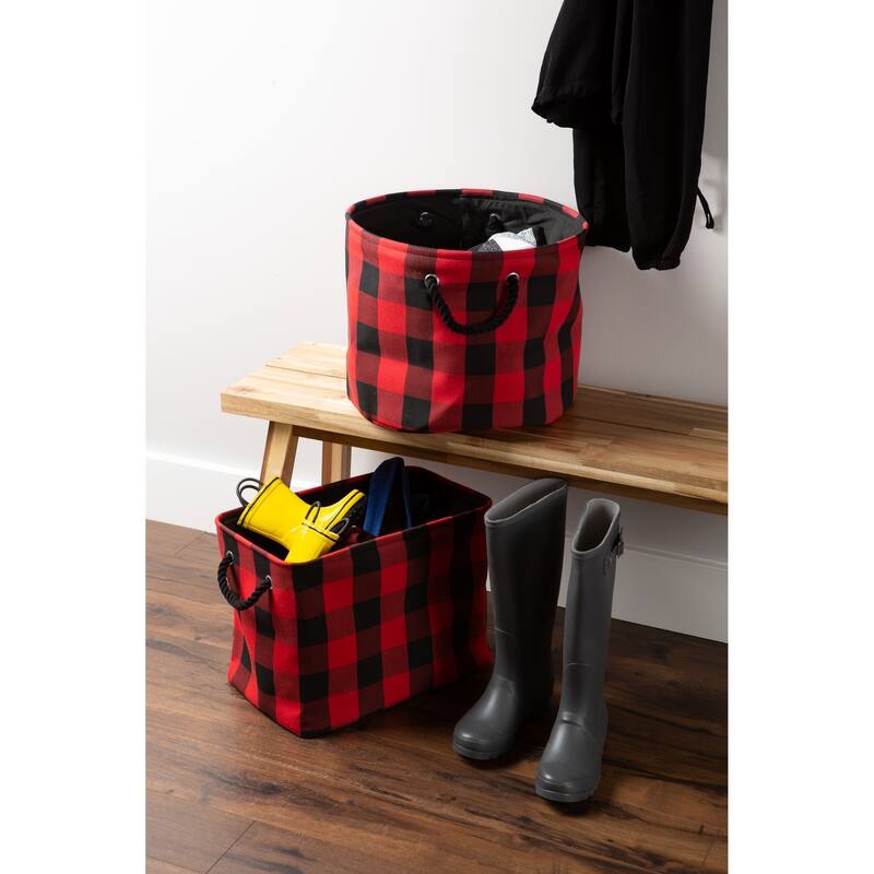 DII Round Buffalo Check Decorative Storage Bin
