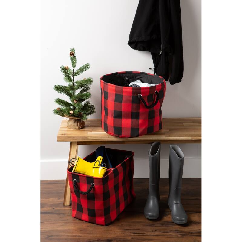 DII Round Buffalo Check Decorative Storage Bin