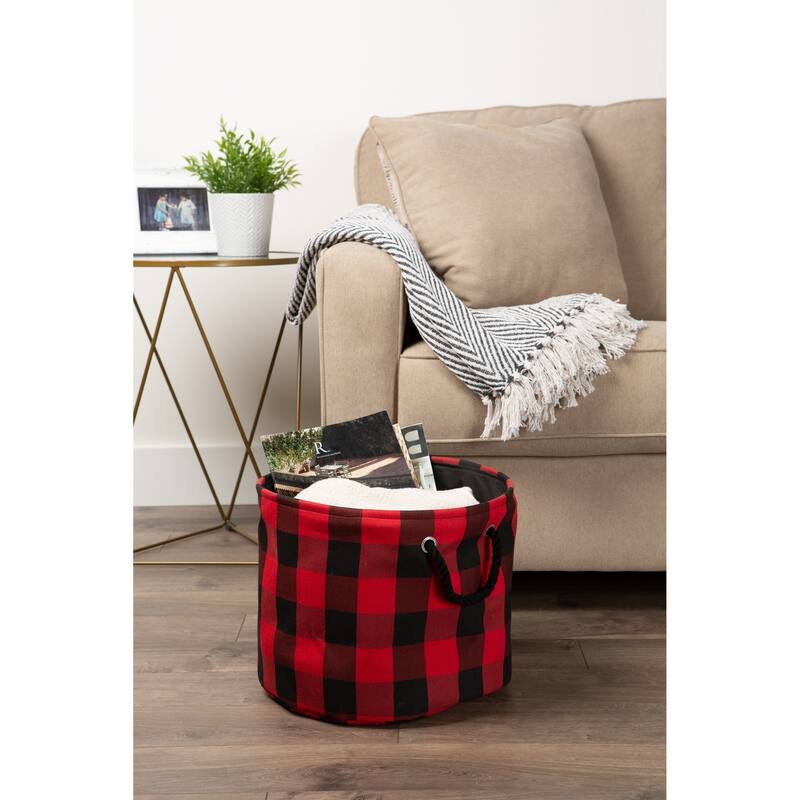 DII Round Buffalo Check Decorative Storage Bin