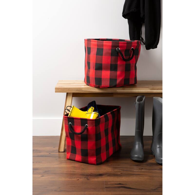 DII Round Buffalo Check Decorative Storage Bin
