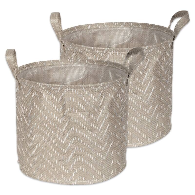 DII Round Coated Tribal Chevron Laundry Bins (Set of 2) - Large - Stone Brown/Cream
