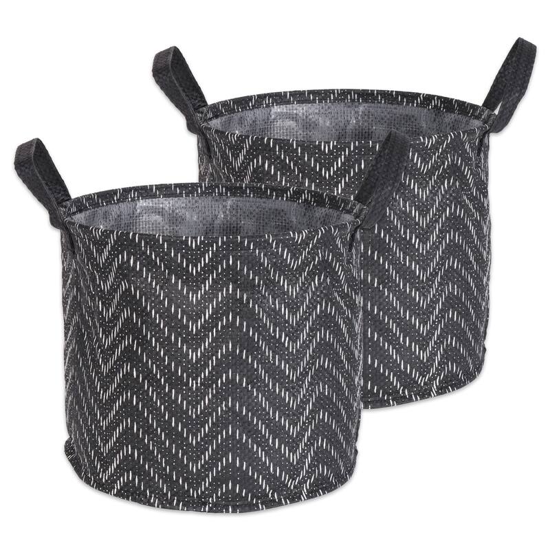 DII Round Coated Tribal Chevron Laundry Bins (Set of 2) - Large - Black/White