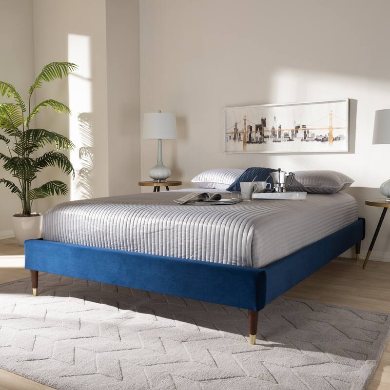 Baxton Studio Fabric Glam Platform Bed Frame with Goldtone Leg Tips