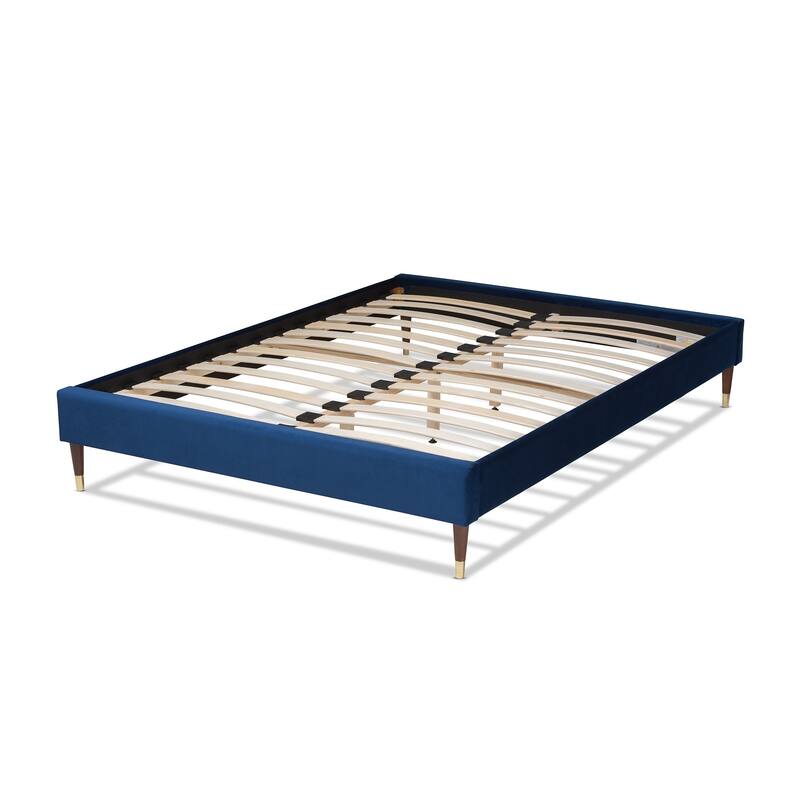 Baxton Studio Fabric Glam Platform Bed Frame with Goldtone Leg Tips