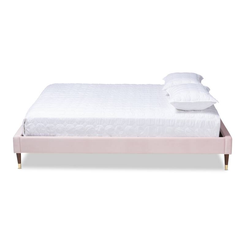 Baxton Studio Fabric Glam Platform Bed Frame with Goldtone Leg Tips