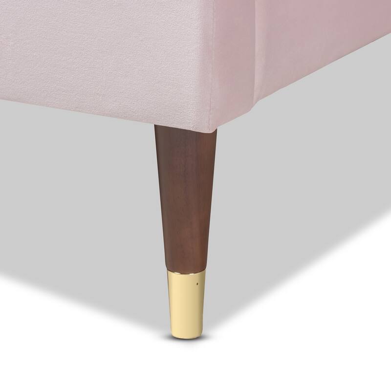 Baxton Studio Fabric Glam Platform Bed Frame with Goldtone Leg Tips