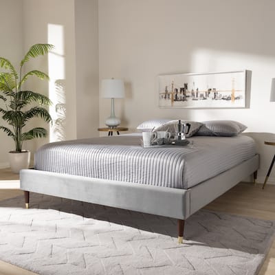 Baxton Studio Fabric Glam Platform Bed Frame with Goldtone Leg Tips