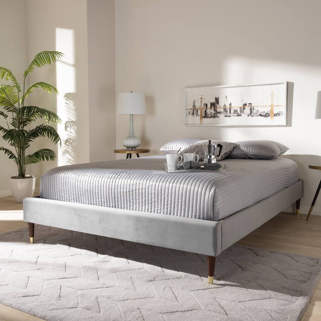 Baxton Studio Fabric Glam Platform Bed Frame with Goldtone Leg Tips
