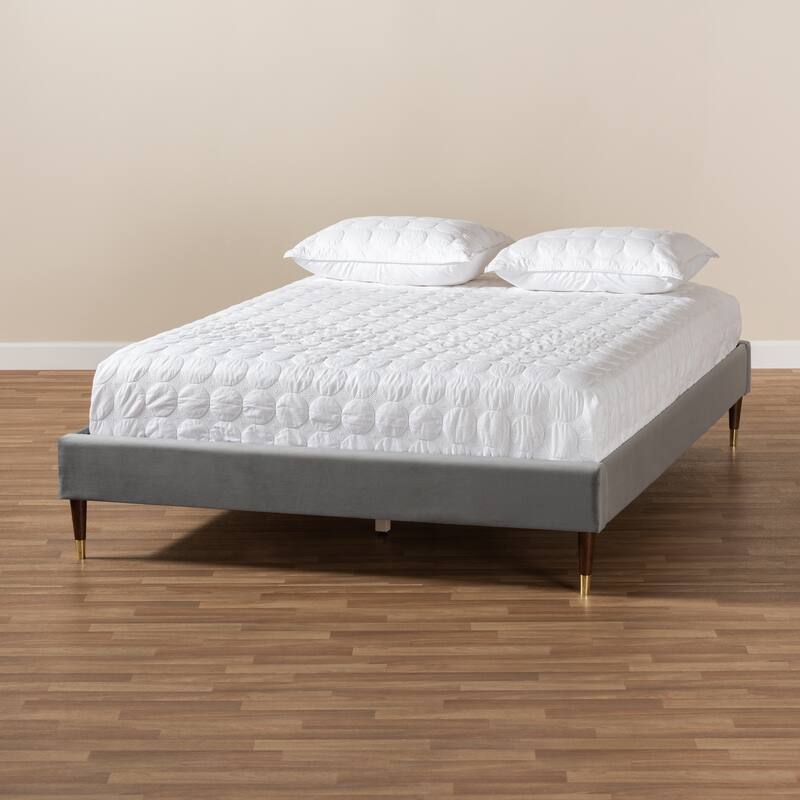 Baxton Studio Fabric Glam Platform Bed Frame with Goldtone Leg Tips