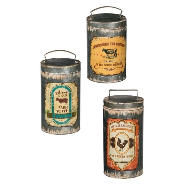 Rustic Tall Farmhouse Canisters - Set of 3 - 6, 6, 6"L x 6, 6, 6"W x 13, 12, 11"H