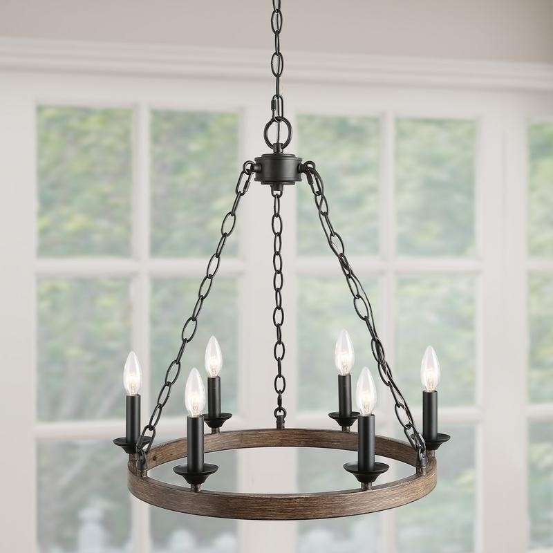 6-Light Farmhouse Wagon Wheel Pendant Chandelier (Hardwired - Rustic/Industrial/Farmhouse - 4 to 6) - Chandeliers For Bedrooms by Overstock.com