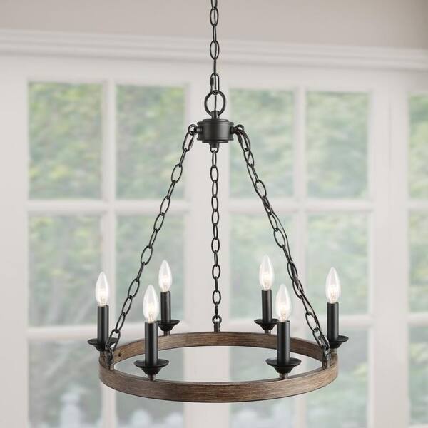 Shop Lnc 6 Light Farmhouse Wagon Wheel Pendant Chandelier