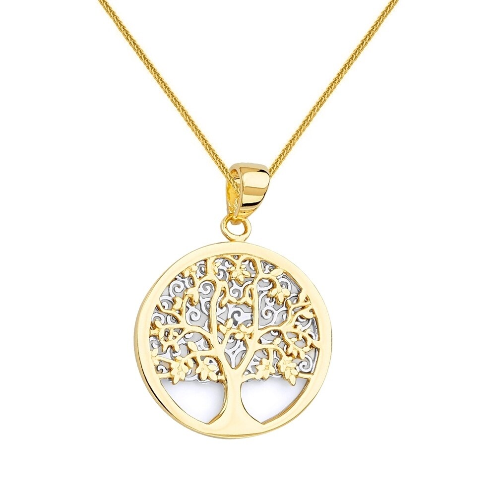 14k Solid Yellow Gold Tree of Life Round Pendant for Necklace 30 mm