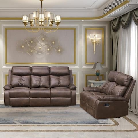 Vanity Art Brown Microfiber 2-Piece Reclining Loveseat with One Motion Sofa One Motion Loveseat Living Room Set