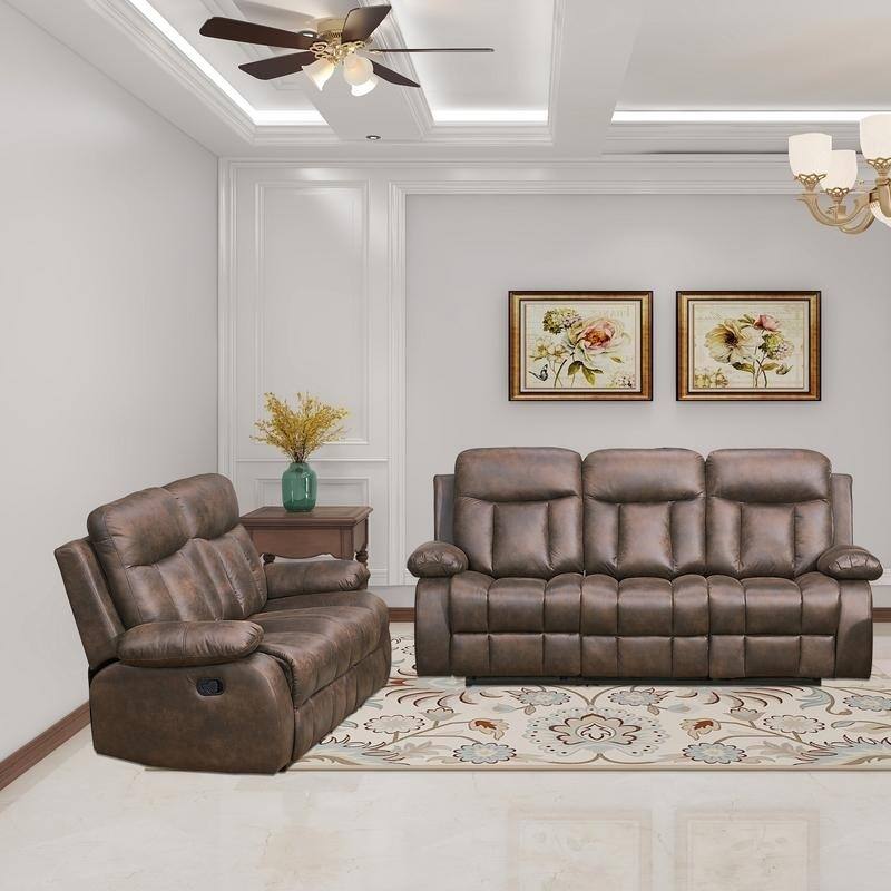 Vanity Art Brown Microfiber 2-Piece Reclining Loveseat with One Motion Sofa One Motion Loveseat Living Room Set
